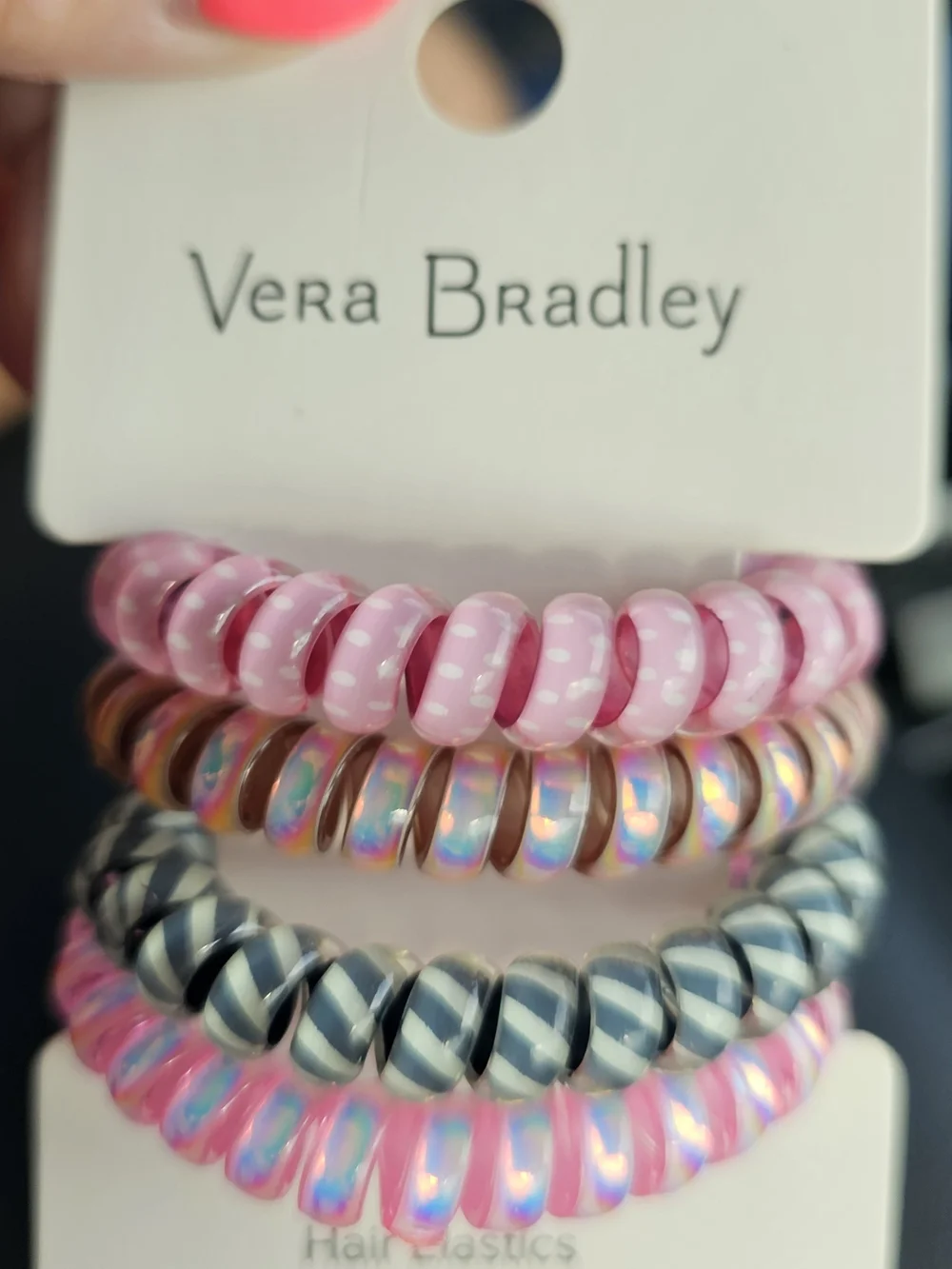 Vera Bradley Pink & Gray Spiral Hair Elastics - Set of 4